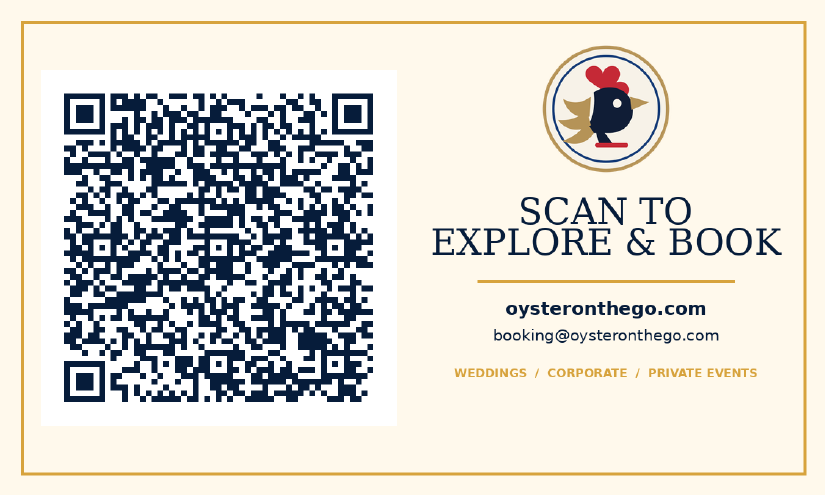 Back of the Oyster on the Go business card with booking details and a scannable QR code.